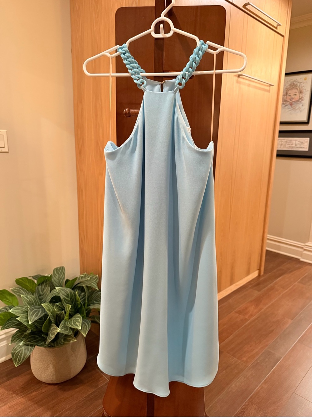 Trina Turk Light Blue One-Shoulder Braided Strap Dress